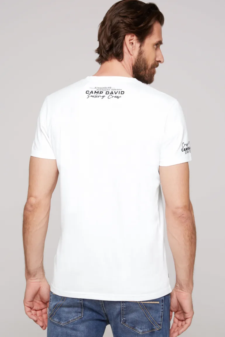 Best Sale CAMP DAVID & SOCCX V-Shirt mit kleinen Rubber Prints opticwhite