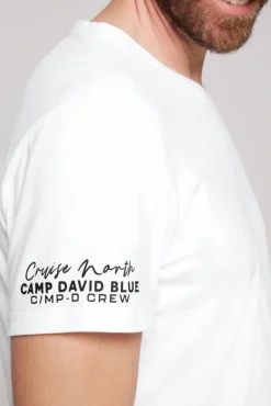 Best Sale CAMP DAVID & SOCCX V-Shirt mit kleinen Rubber Prints opticwhite