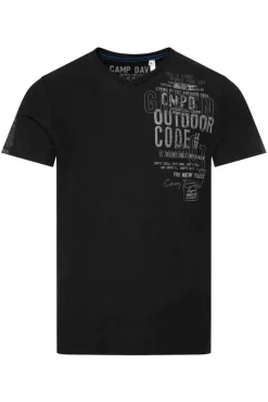 Cheap CAMP DAVID & SOCCX V-Shirt mit Rubber Artworks black