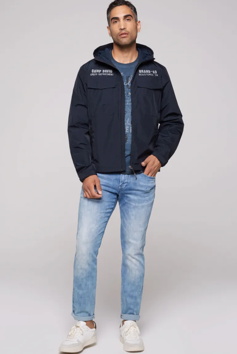 Discount CAMP DAVID & SOCCX Windbreaker-Jacke mit Kapuze und Rückenprint blue navy bluenavy